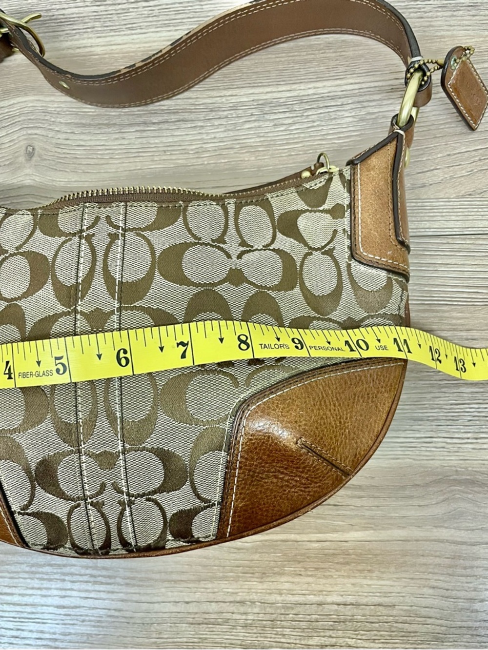 Coach Signature Hobo Bleecker Shoulder Bag Tan Brown Canvas Leather Trim - Picture 7 of 13